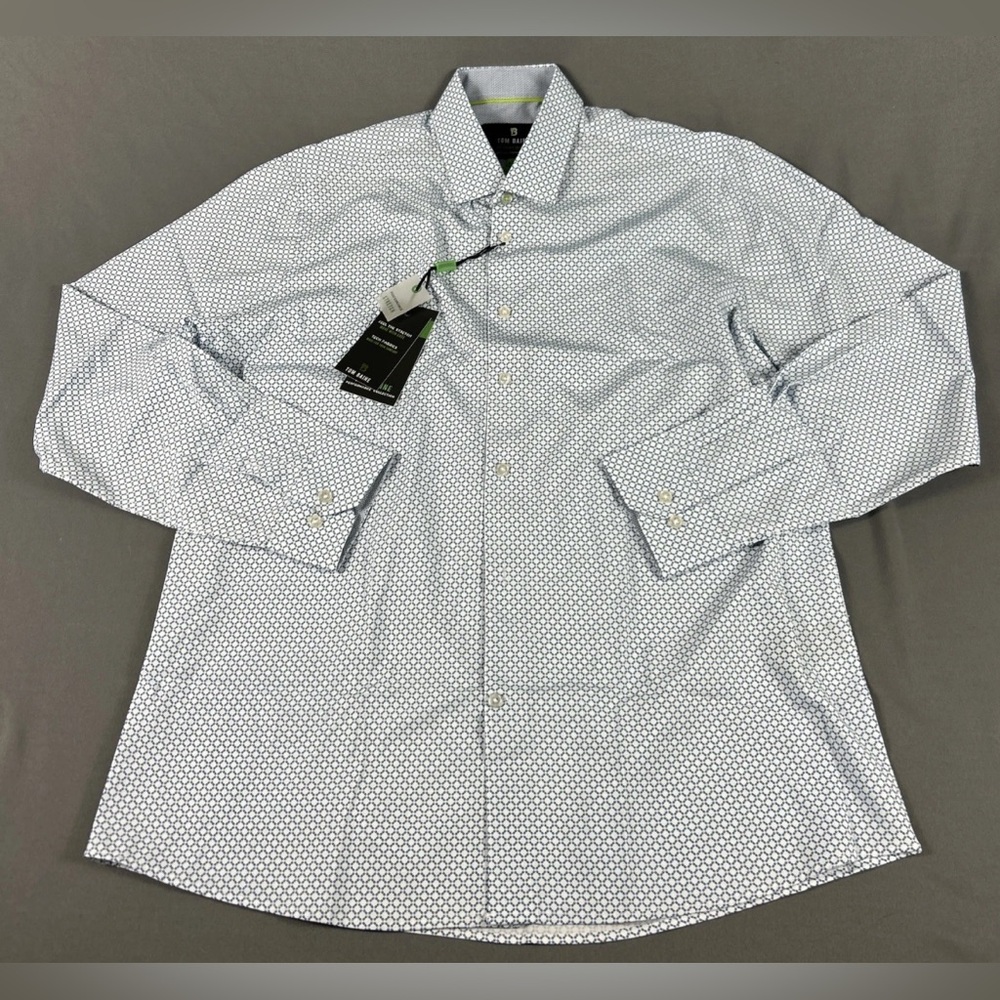 Tom Baine Dress Shirt Slim Performance Large 16-16.5 Blue Polyester